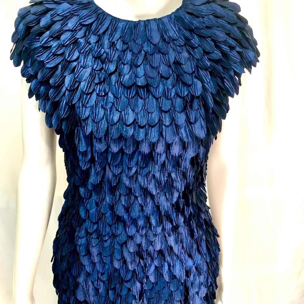 NWT Akira X Ammo The Leafette--Navy Feathered Cocktail Dress, Size S - Picture 2 of 11